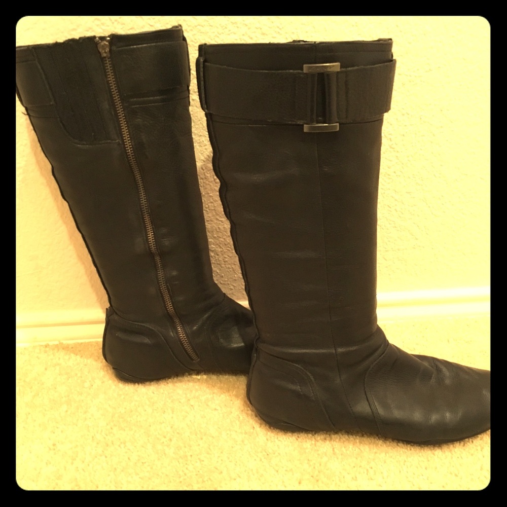 DKNY Black Leather Flat Moto Type Boots - As Is